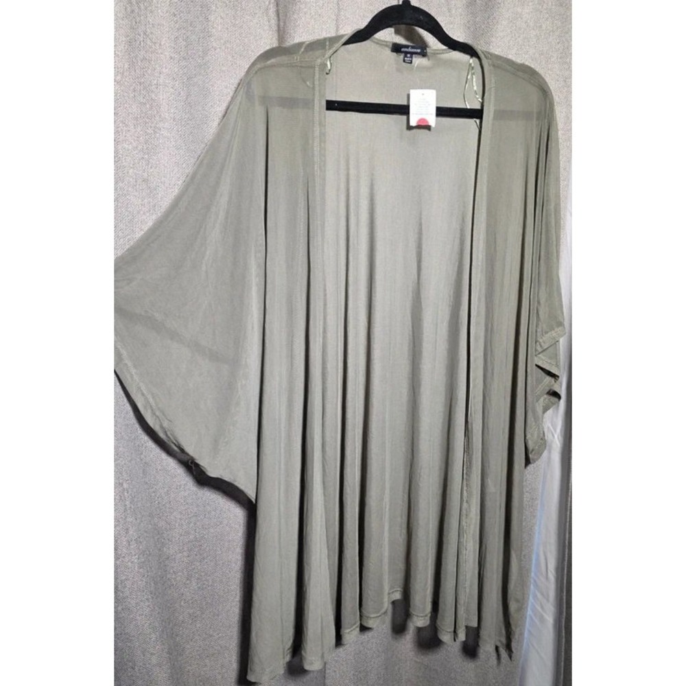 Ambiance Womens 1X Olive Green Mesh Open Front Kimono Cardigan Dolman Sleeve